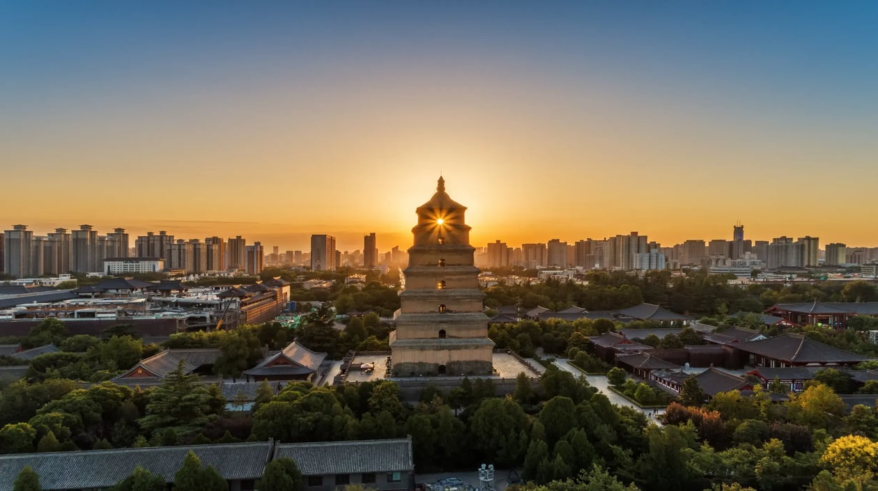 Xian Big Wild Goose Pagoda Sunset
