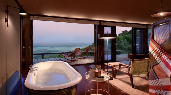 Angama Mara Tented Suite Bath with a View