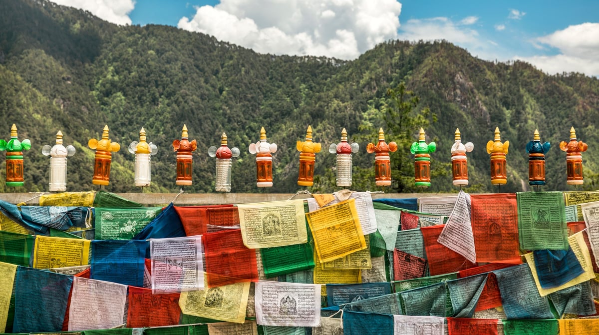 Prayer Wheels and Prayer Flags On the way to Taktsang - Bhutan