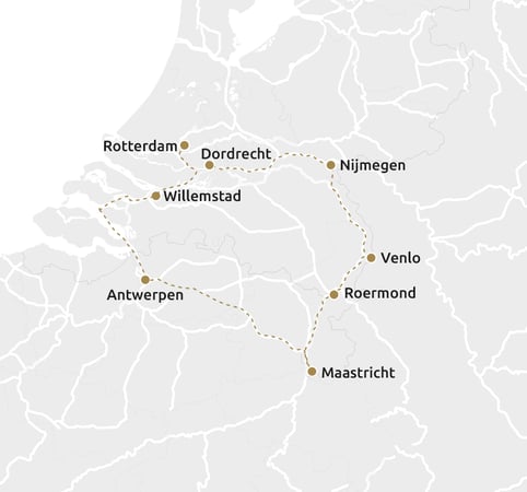 Routekaartje Cruise de Zuidelijke Nederlanden