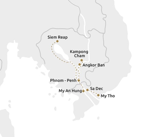 Routekaartje Cruise over de Mekong