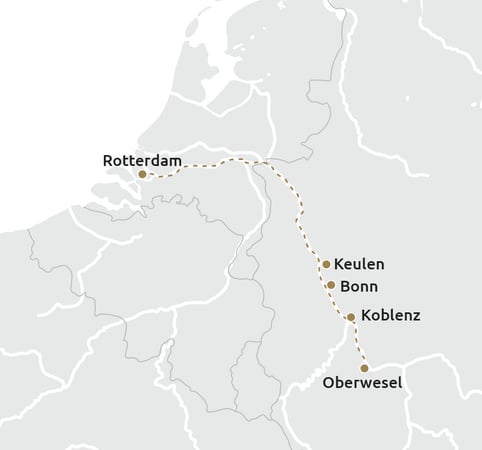 Routekaartje Kerstcruise  Rijn