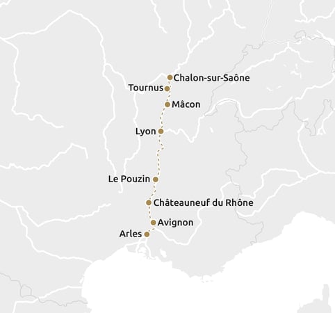 Routekaartje Rhône & Saônecruise