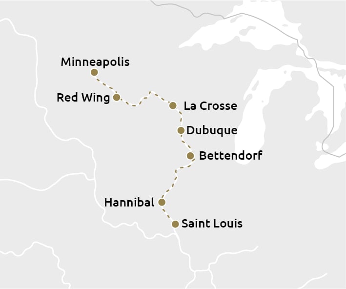 Routekaartje Upper Mississippi nieuw