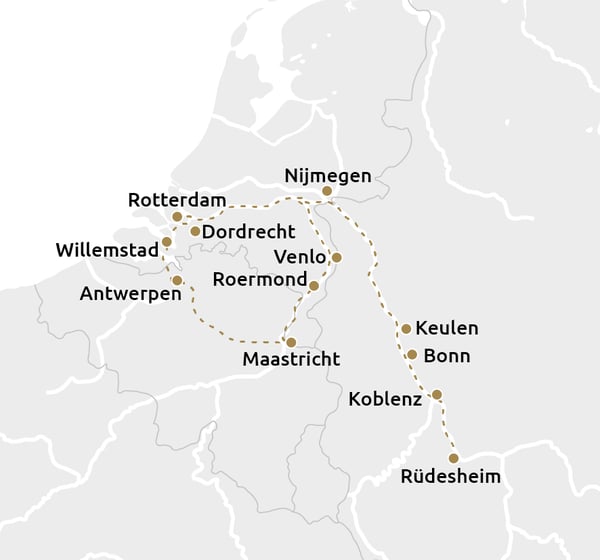 Routekaartje Kerst- en Oud & Nieuwcruise (Amadeus Star)