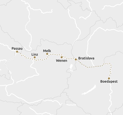 Routekaartje Kerstcruise Majestueuze Donau