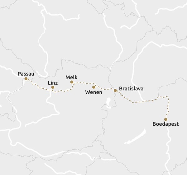 Routekaartje Kerstcruise Majestueuze Donau
