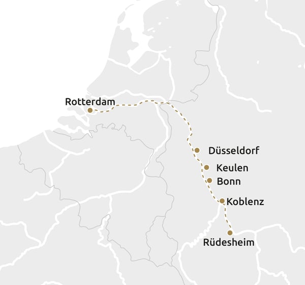 Routekaartje Kerstcruise romantische Rijn