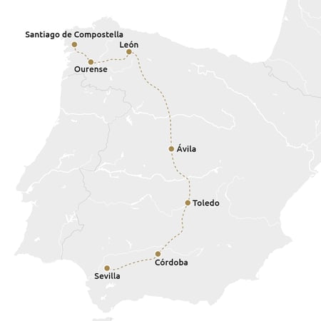 Routekaartje Al Andalus Santiago - Sevilla
