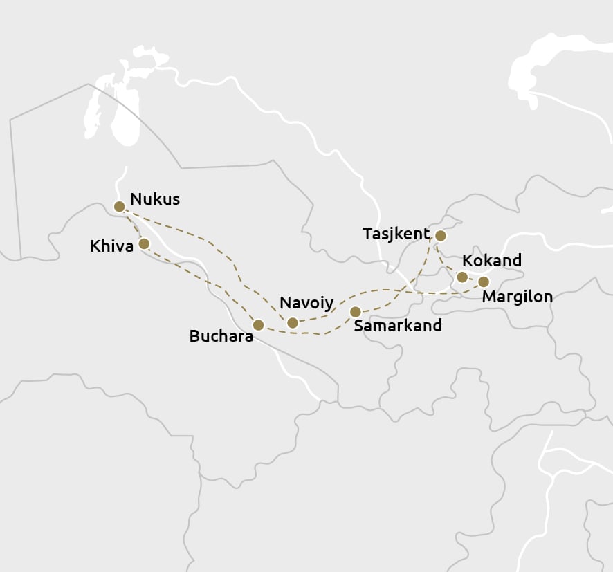 Routekaartje De schatten van Oezbekistan