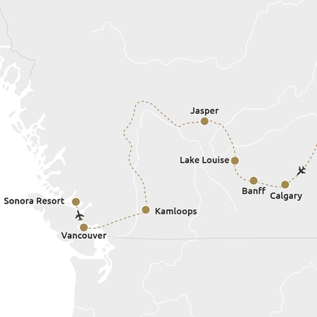 Routekaartje Journey through the Clouds self-drive met SOnora Resort