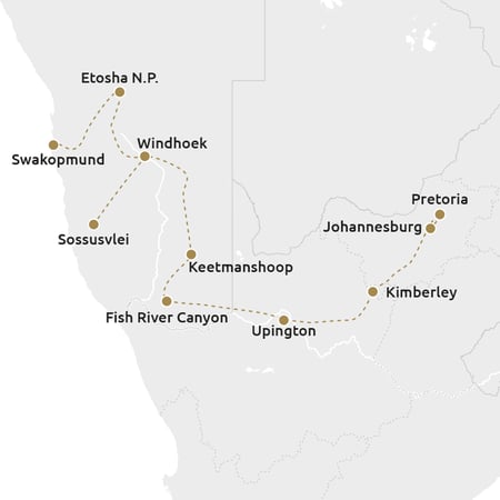 Routekaartje Namibië Safari