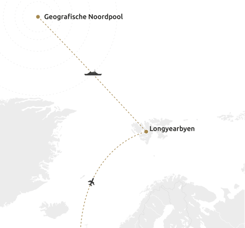 Routekaartje Hart van de Geografische Noordpool