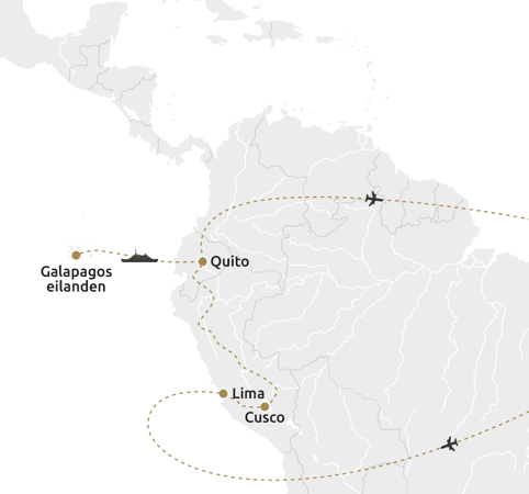 Routekaartje Rijk Inca verleden en ongerept Galapagos