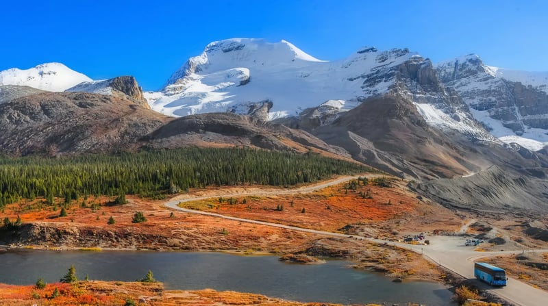 Rocky mountains at Columbia Icefield glacier way in Banff national park