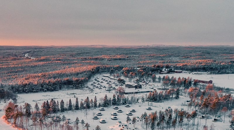 Apukka Resort Aurora Cabin aerial Rovaniemi Lapland Finland