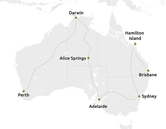 Routekaartje ontdek Australië per trein