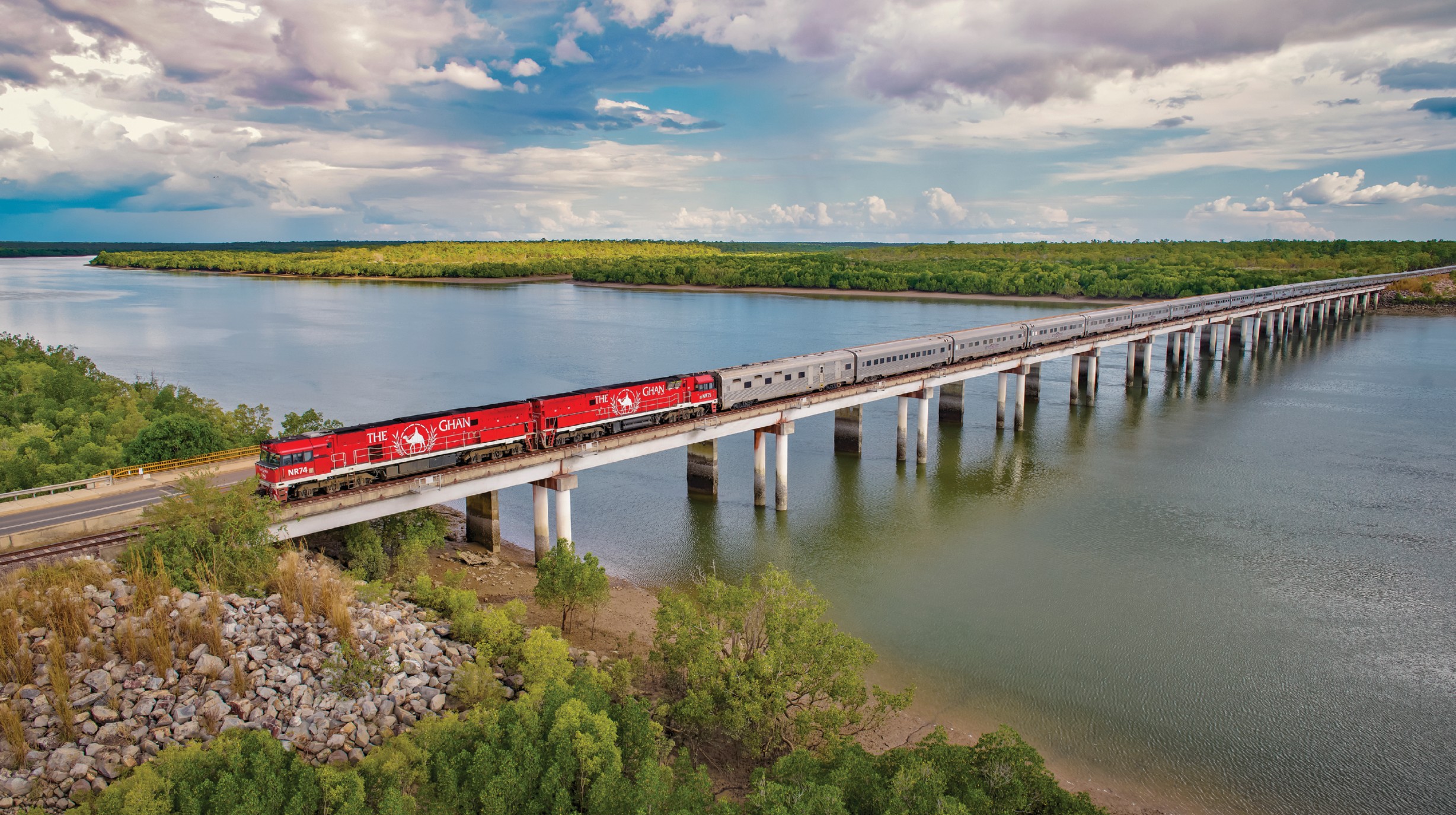 The Ghan (6) Heading north towards Darwin and crossing the Elizabeth River (1)