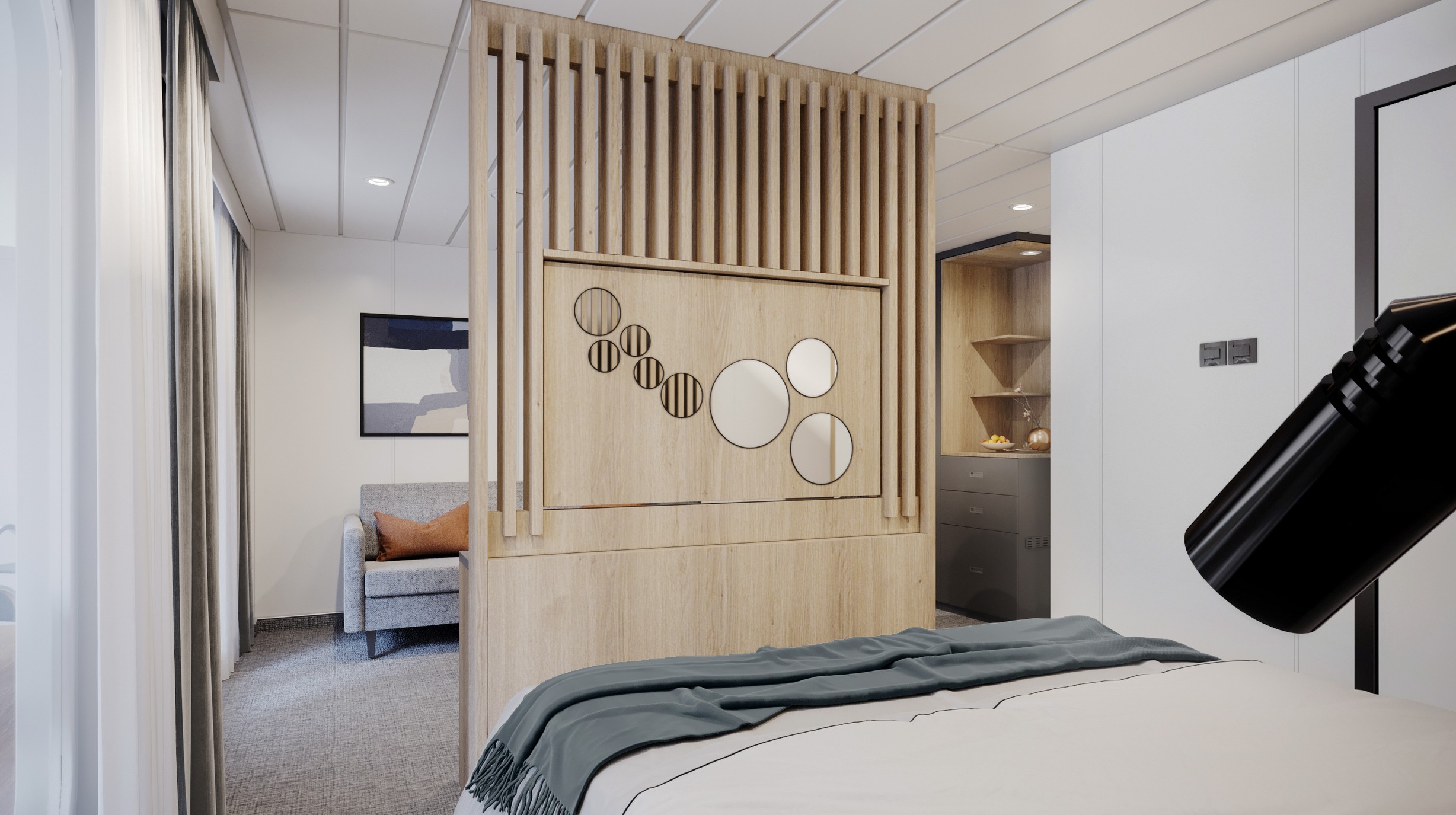 Deluxe balcony bed view_copyright Havila Voyages (1)